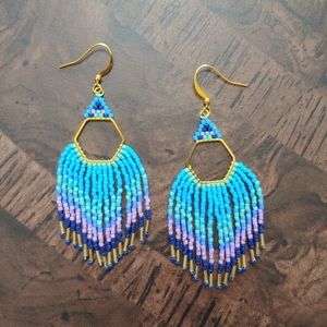 Fringe Dangle Beaded Earrings - Summer Turquoise